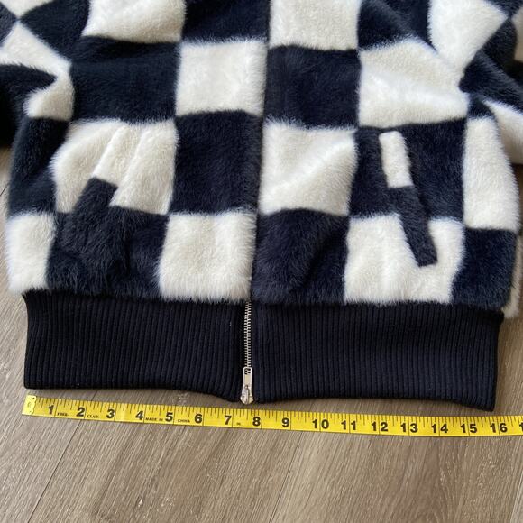 NOIZE Vegan Fur Jacket Women Sz XS Black & White Short Length Front Pockets - Picture 11 of 14